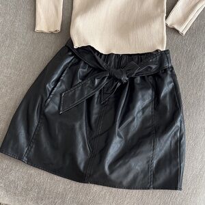 Oat New York Black Mini Skirt with Tie Detail
